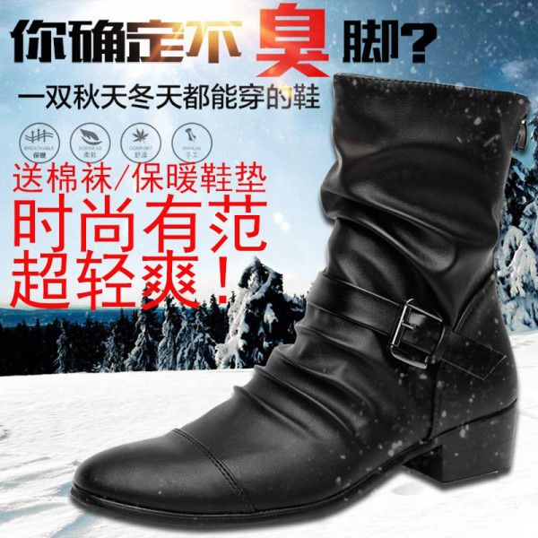 Martin boots, men's pointed leather boots, British and Korean versions of youth mid length boots, men's shoes, Korean versions of men's boots 