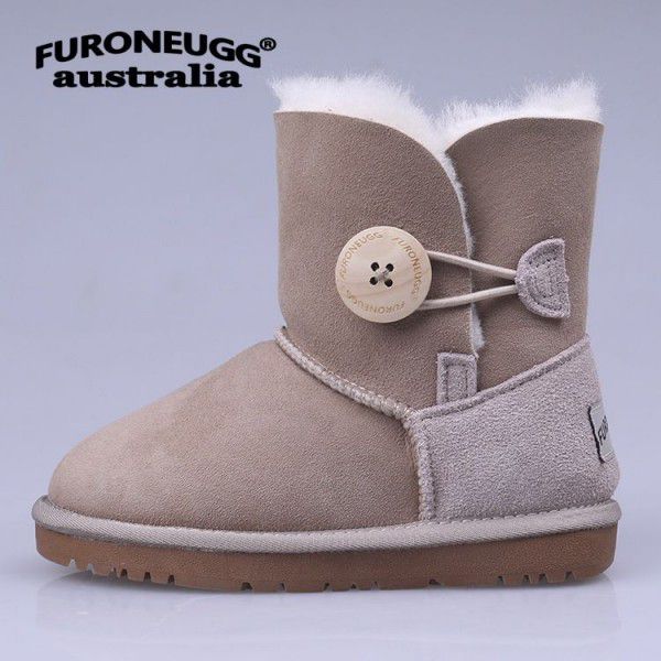 Autumn and Winter Parent-child Warm Children's Snow Boots Anti slip Cow Rib Sole Mid Sleeve Girls' Leather Boots Cotton Boots 