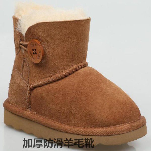 Children's snow boots, leather and fur integrated, parent-child pure sheepskin boots, thickened and warm wool for children and adults 