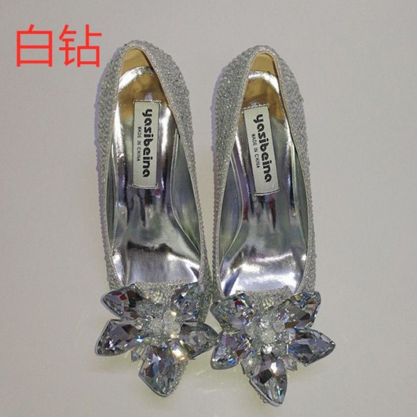 Crystal Shoes Pointed Thin Heels Sexy Shallow Mouth Women's High Heels Women's Silver Rhinestone Wedding Shoes 