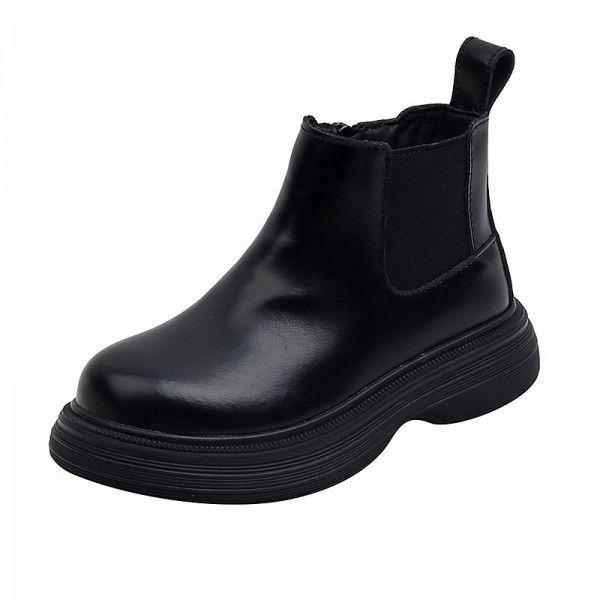 Autumn New Children's Shoes Girls' English Style Genuine Leather Martin Boots Children's Black Low Barrel Short Boots Boys' Leather Boots 