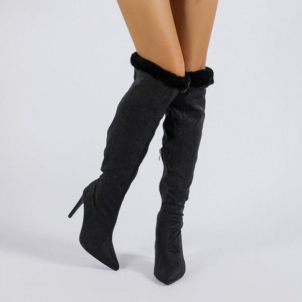 New slim heeled high boots with large circumference and pointed sleeve lace fashion boots 