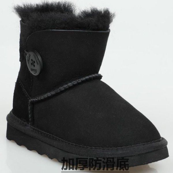 Children's snow boots, leather and fur integrated, parent-child pure sheepskin boots, thickened and warm wool for children and adults 