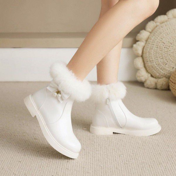 Girls' short boots, spring and autumn children's boots, big boys' flower little girls' plush winter princess ankle boots, snow boots 