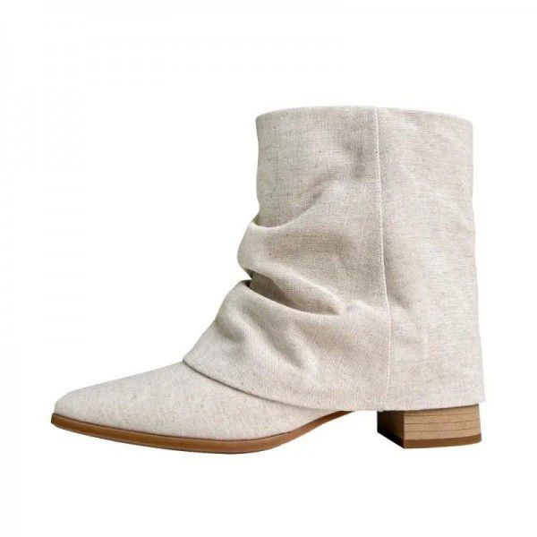 Rugged design linen short boots, autumn pile up boots, flat bottomed thick heels, round toe fashion boots 