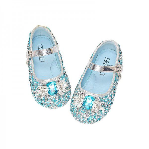 Girls' Princess Shoes Spring and Autumn New Aisha Rhinestone Single Shoes Girl Baby Flat Shoes Children's Anti slip Performance Shoes 