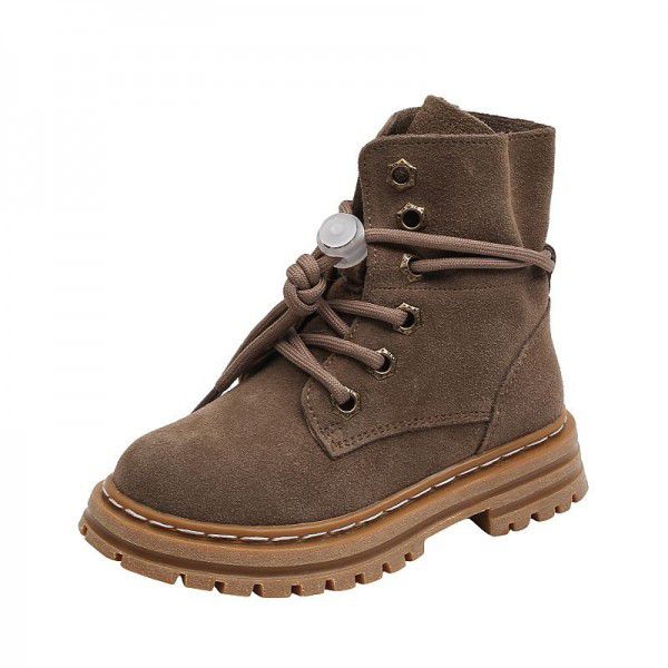 Girls wear two plush leather Martin boots, autumn and winter new children's boots, children's British fashion short boots, leather boots 