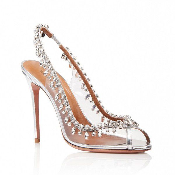 Fish Mouth Open Heel High Heel Single Shoes Large Women's Shoes Gorgeous Chain Diamond Fashion Shoes 