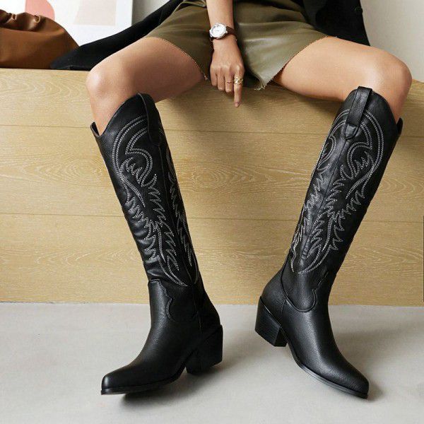 Embroidered western Cowboy boot, retro high boots for women in autumn and winter, new knee high boots for women 