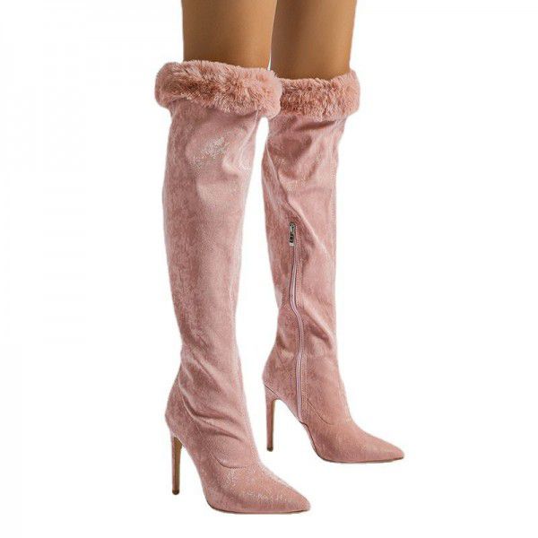 New slim heeled high boots with large circumference and pointed sleeve lace fashion boots 