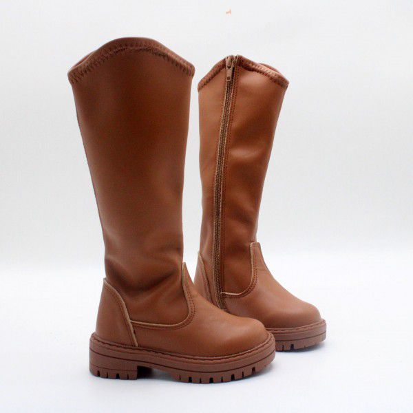 Autumn and Winter New Fashion Super Fiber Side Zipper Soft High Sleeve Girls' Boots Small and Medium Girls 