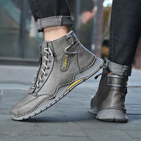 Autumn and Winter New Men's High Top Martin Boots Fashion Zipper Men's Boots Outdoor Casual Large Size Work Boots Men's 