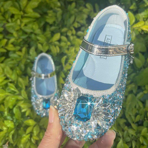 Girls' Princess Shoes Spring and Autumn New Aisha Rhinestone Single Shoes Girl Baby Flat Shoes Children's Anti slip Performance Shoes 