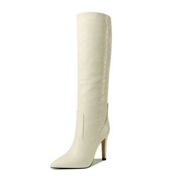 New Pointed Thin Heel Super High Heel Crocodile Sleeve Large Knee High Sleeve Boots Large 