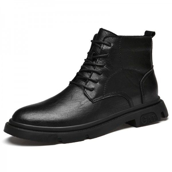 Martin boots, men's high help work boots, men's spring and autumn military leather boots, trendy British style black boots 