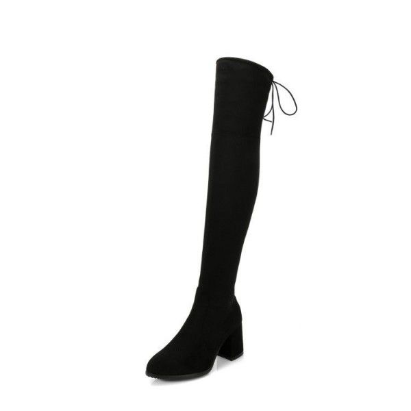 Winter long boots, knee length, women's boots, size, high heels, square thick heels, pointed straps, slimming legs, matte leather, trendy 