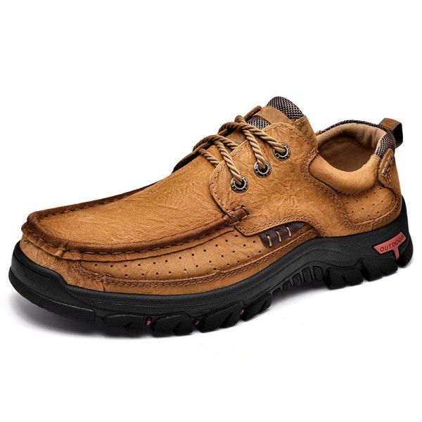 Men's shoes genuine leather thick sole wear-resistant men's leather shoes outdoor leisure hiking shoes 