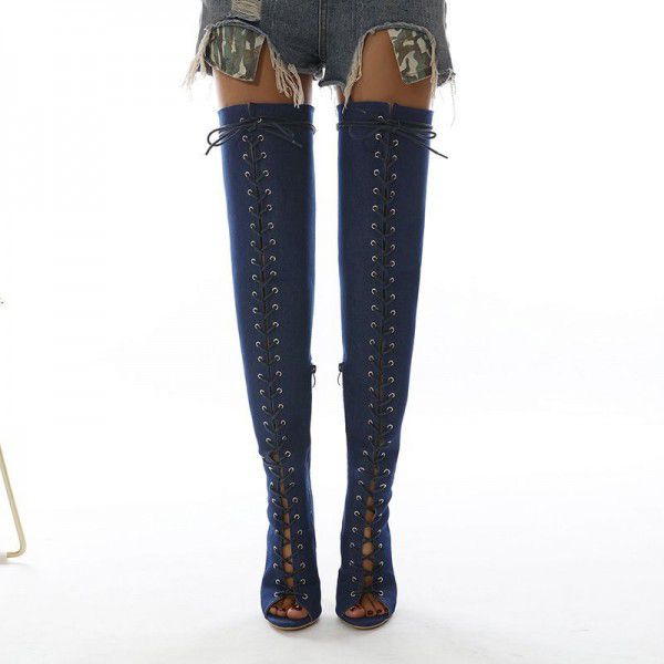 Wind over knee boots, comfortable lace up style fish mouth high boots, long boots 