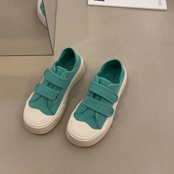 New Spring Thick Sole Biscuit Shoes for Women's Shoes, Popular Velcro, Small White Shoes, Trendy Canvas Shoes 