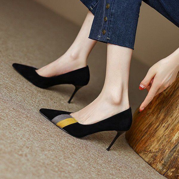 Autumn New Single Shoes Female Commuter Comfortable High Heels Pointed High Heels Shallow Heels Colored Fashion Single Shoes Female 