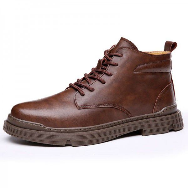 New Genuine Leather Martin Boots for Men's High Top British Style Workwear Boots, Casual plush and Warm Men's Boots, Retro Leather Boots 