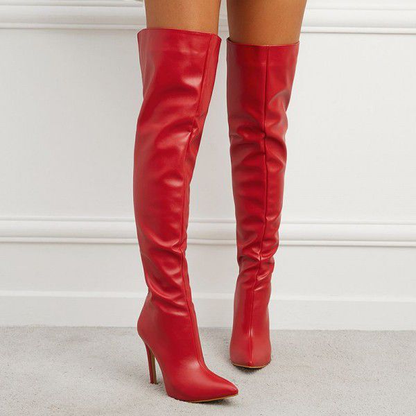 The same pointed toe slim heel knee length boots, ...