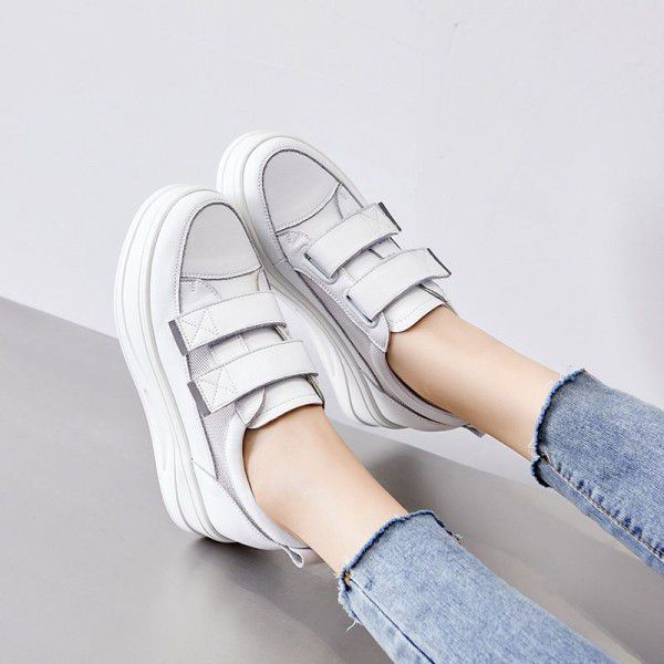 Cowhide Little White Shoes Women's Summer New Mesh Breathable Women's Shoes Velcro Sports Casual Board Shoes 